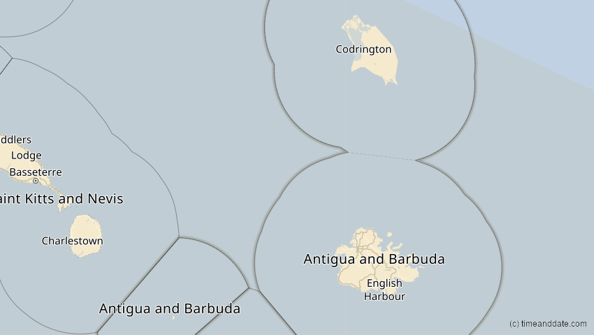 A map of Antigua und Barbuda, showing the path of the 11. Jun 2067 Ringförmige Sonnenfinsternis