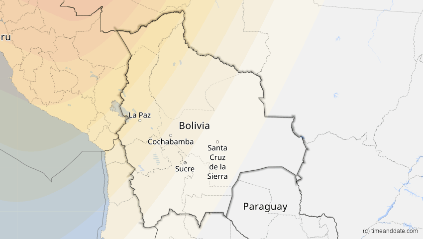 A map of Bolivien, showing the path of the 11. Jun 2067 Ringförmige Sonnenfinsternis