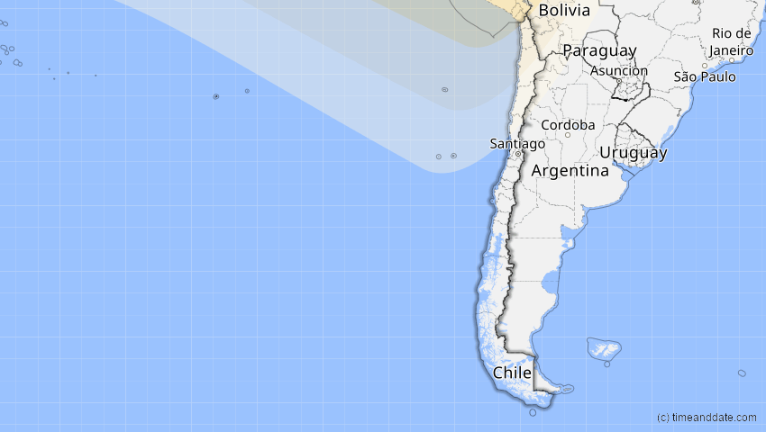 A map of Chile, showing the path of the 11. Jun 2067 Ringförmige Sonnenfinsternis