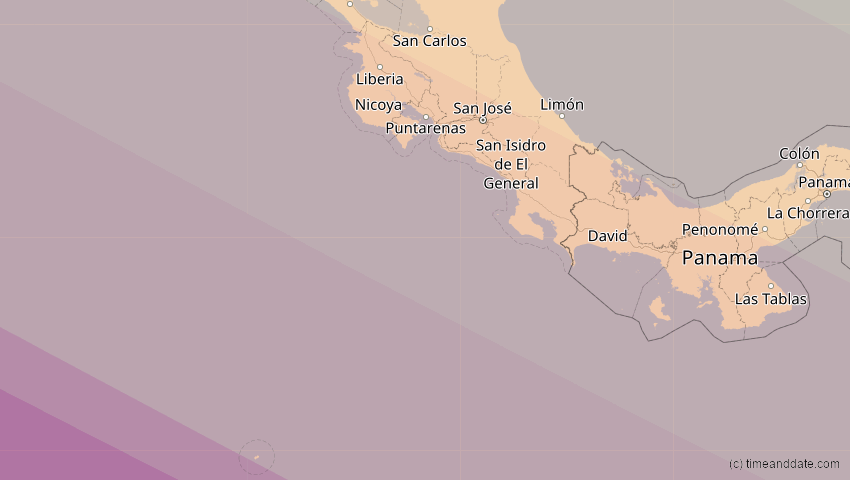 A map of Costa Rica, showing the path of the 11. Jun 2067 Ringförmige Sonnenfinsternis