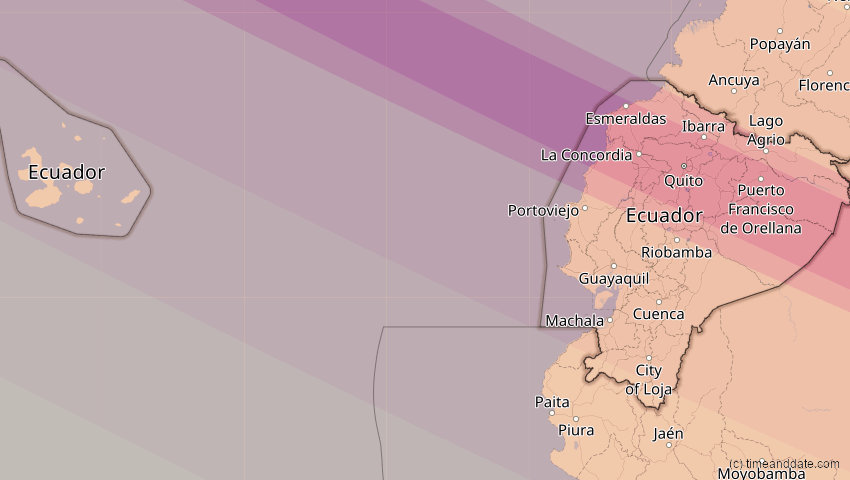 A map of Ecuador, showing the path of the 11. Jun 2067 Ringförmige Sonnenfinsternis