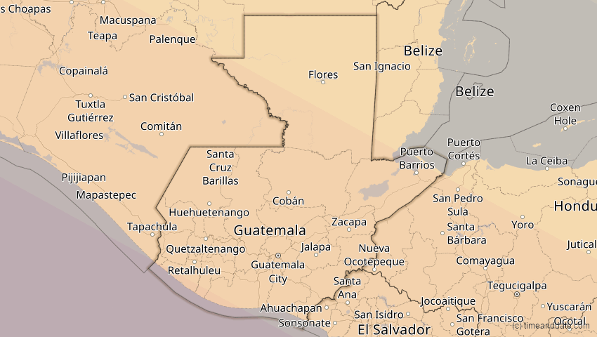 A map of Guatemala, showing the path of the 11. Jun 2067 Ringförmige Sonnenfinsternis