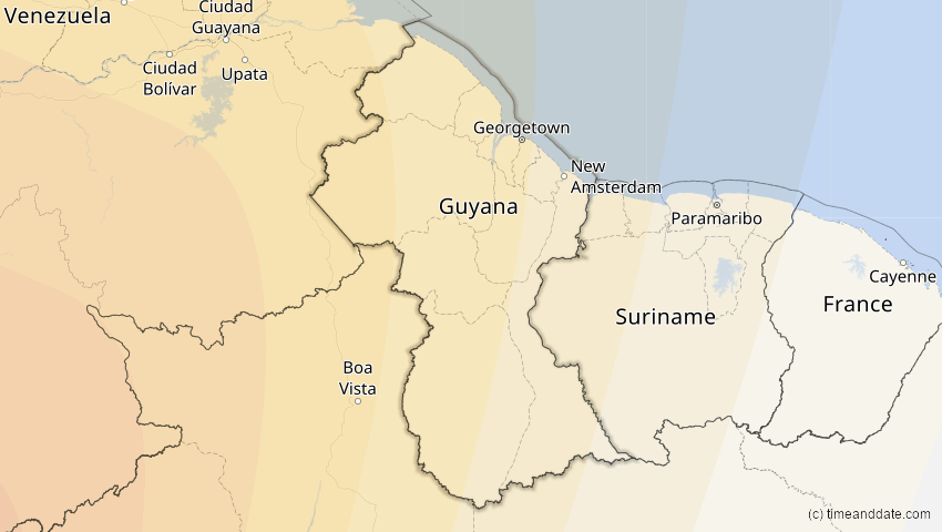 A map of Guyana, showing the path of the 11. Jun 2067 Ringförmige Sonnenfinsternis