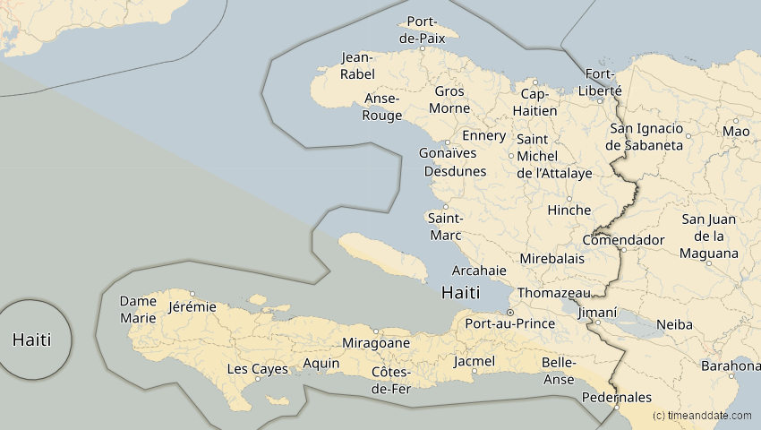 A map of Haiti, showing the path of the 11. Jun 2067 Ringförmige Sonnenfinsternis