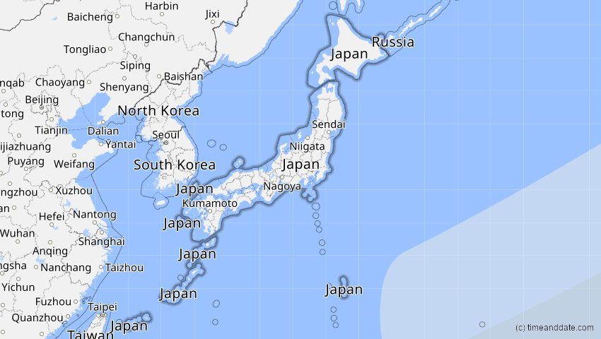 A map of Japan, showing the path of the 12. Jun 2067 Ringförmige Sonnenfinsternis