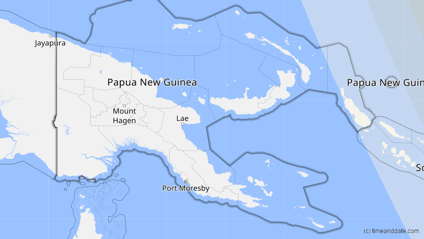 A map of Papua-Neuguinea, showing the path of the 12. Jun 2067 Ringförmige Sonnenfinsternis