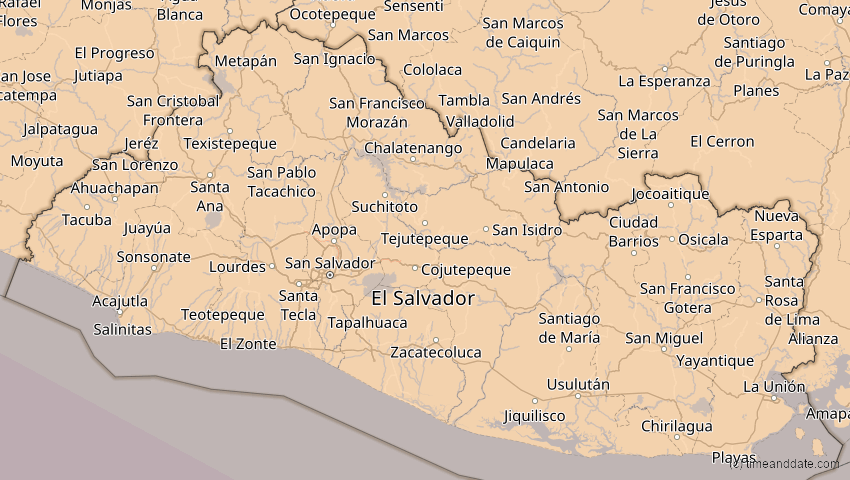A map of El Salvador, showing the path of the 11. Jun 2067 Ringförmige Sonnenfinsternis