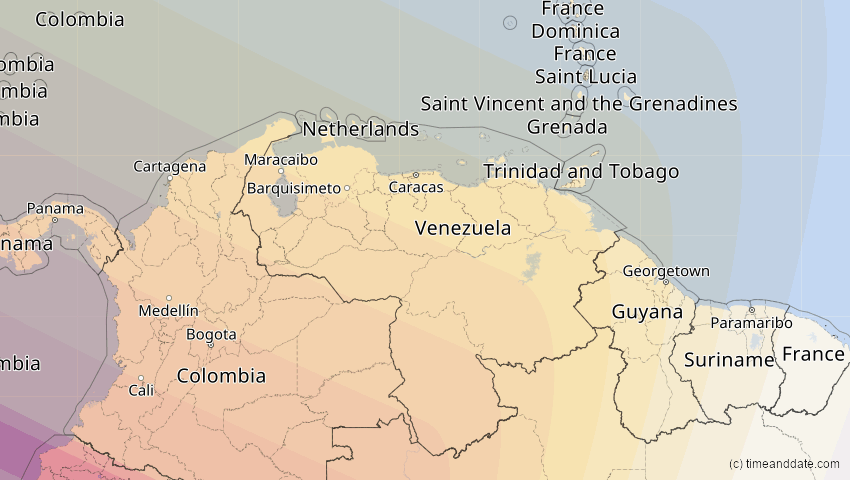 A map of Venezuela, showing the path of the 11. Jun 2067 Ringförmige Sonnenfinsternis