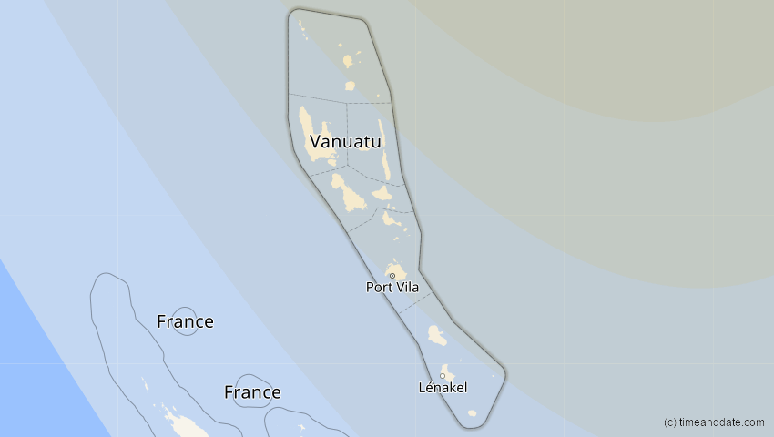 A map of Vanuatu, showing the path of the 12. Jun 2067 Ringförmige Sonnenfinsternis