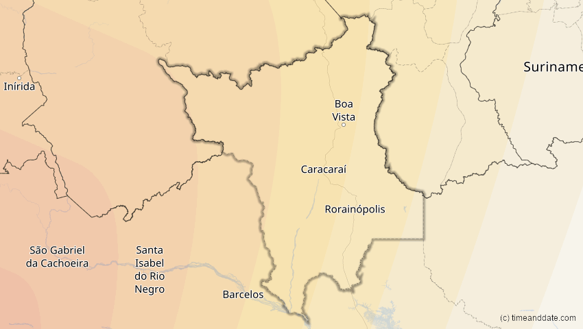 A map of Roraima, Brasilien, showing the path of the 11. Jun 2067 Ringförmige Sonnenfinsternis