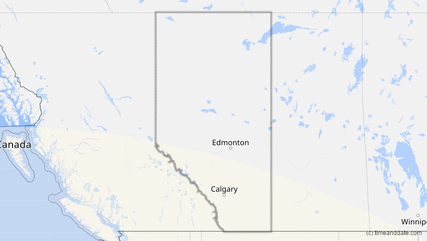 A map of Alberta, Kanada, showing the path of the 11. Jun 2067 Ringförmige Sonnenfinsternis