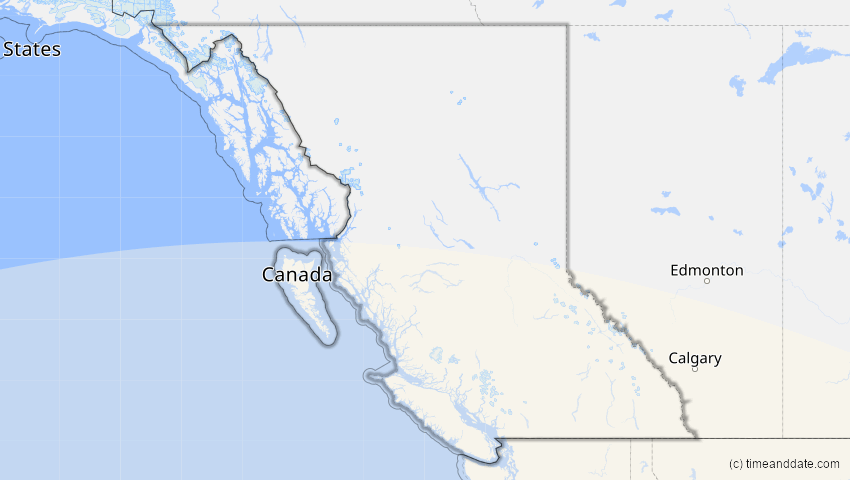 A map of British Columbia, Kanada, showing the path of the 11. Jun 2067 Ringförmige Sonnenfinsternis