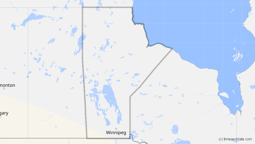 A map of Manitoba, Kanada, showing the path of the 11. Jun 2067 Ringförmige Sonnenfinsternis