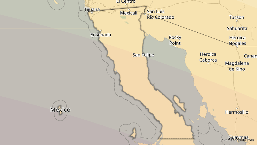 A map of Baja California, Mexiko, showing the path of the 11. Jun 2067 Ringförmige Sonnenfinsternis