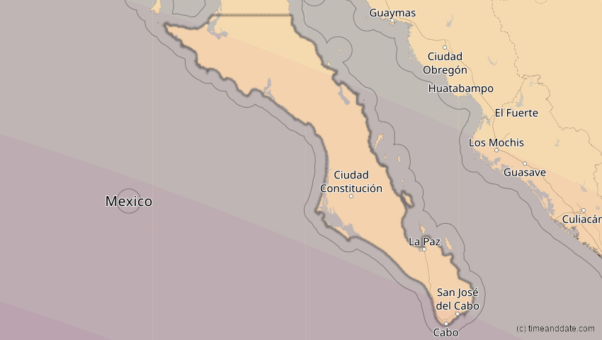A map of Baja California Sur, Mexiko, showing the path of the 11. Jun 2067 Ringförmige Sonnenfinsternis