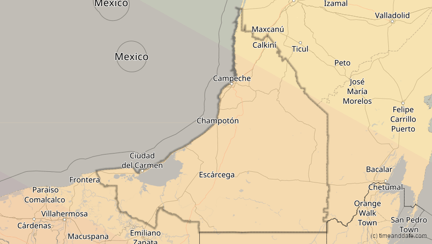 A map of Campeche, Mexiko, showing the path of the 11. Jun 2067 Ringförmige Sonnenfinsternis