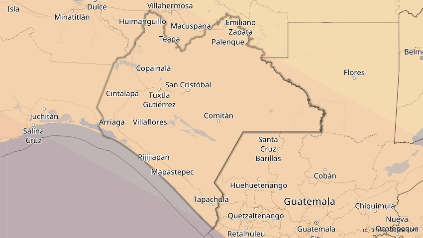 A map of Chiapas, Mexiko, showing the path of the 11. Jun 2067 Ringförmige Sonnenfinsternis