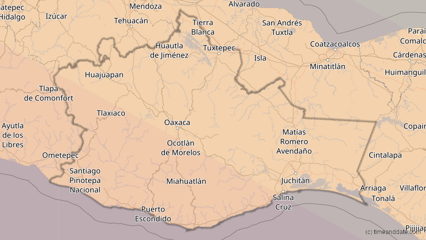 A map of Oaxaca, Mexiko, showing the path of the 11. Jun 2067 Ringförmige Sonnenfinsternis