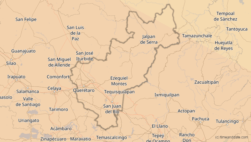 A map of Querétaro, Mexiko, showing the path of the 11. Jun 2067 Ringförmige Sonnenfinsternis