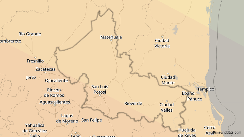 A map of San Luis Potosí, Mexiko, showing the path of the 11. Jun 2067 Ringförmige Sonnenfinsternis