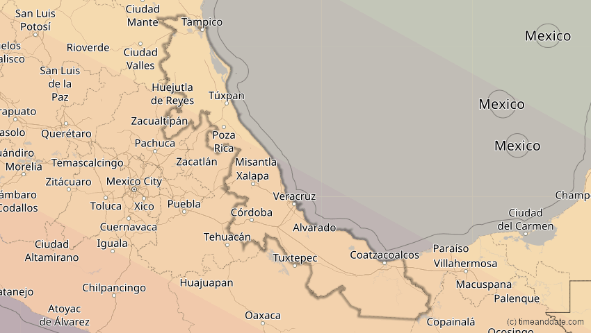 A map of Veracruz, Mexiko, showing the path of the 11. Jun 2067 Ringförmige Sonnenfinsternis