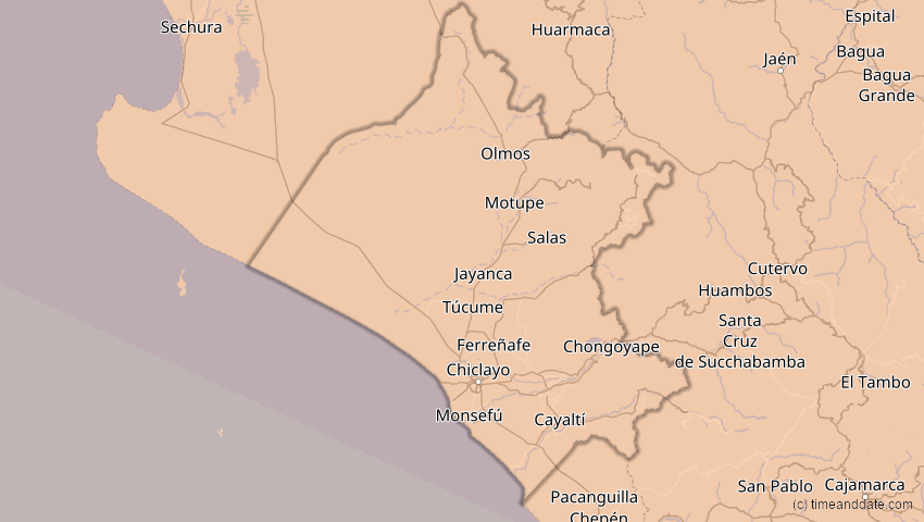 A map of Lambayeque, Peru, showing the path of the 11. Jun 2067 Ringförmige Sonnenfinsternis