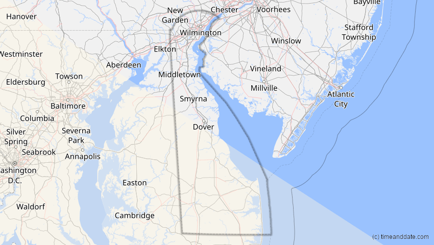 A map of Delaware, USA, showing the path of the 11. Jun 2067 Ringförmige Sonnenfinsternis