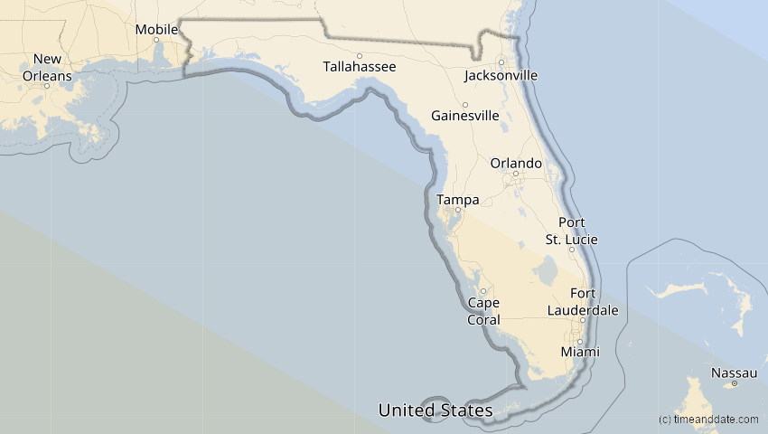 A map of Florida, USA, showing the path of the 11. Jun 2067 Ringförmige Sonnenfinsternis