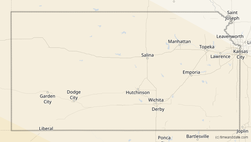 A map of Kansas, USA, showing the path of the 11. Jun 2067 Ringförmige Sonnenfinsternis