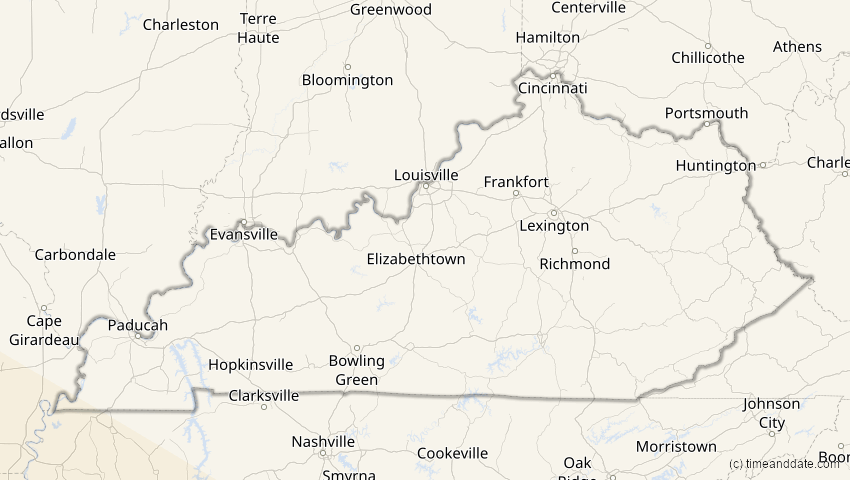 A map of Kentucky, USA, showing the path of the 11. Jun 2067 Ringförmige Sonnenfinsternis