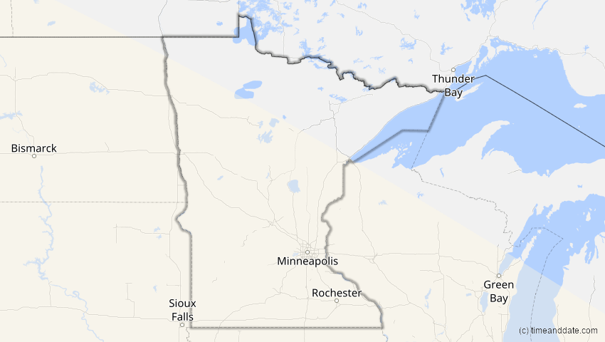A map of Minnesota, USA, showing the path of the 11. Jun 2067 Ringförmige Sonnenfinsternis