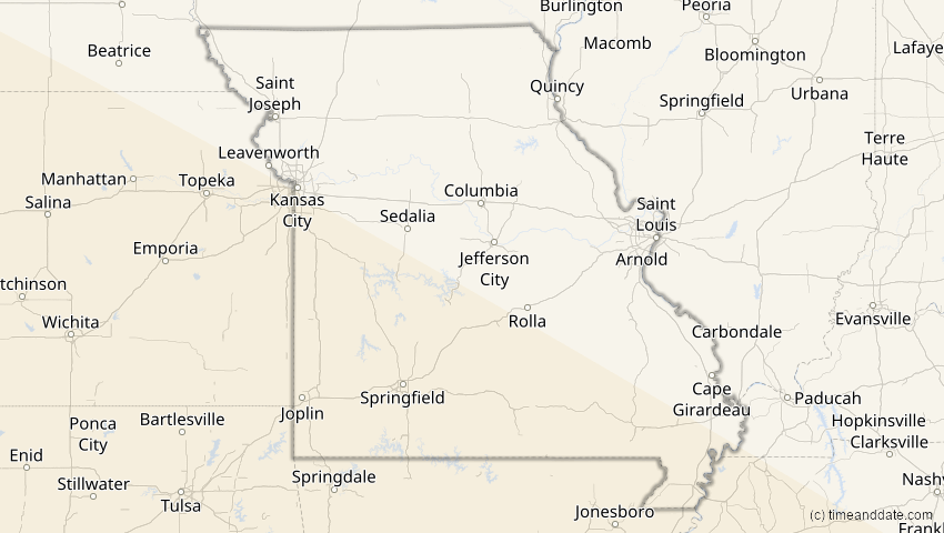 A map of Missouri, USA, showing the path of the 11. Jun 2067 Ringförmige Sonnenfinsternis