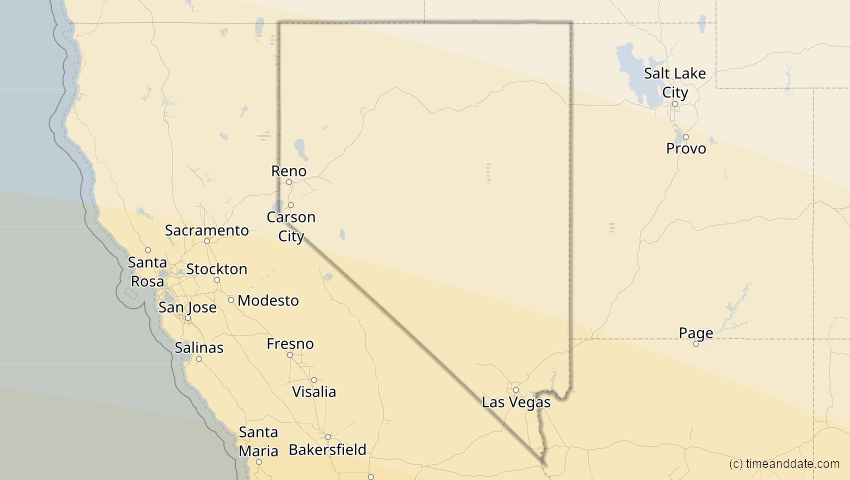 A map of Nevada, USA, showing the path of the 11. Jun 2067 Ringförmige Sonnenfinsternis