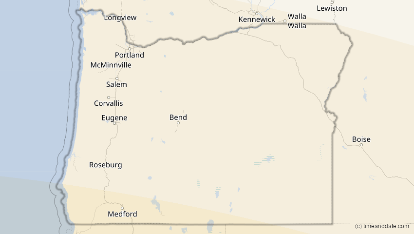 A map of Oregon, USA, showing the path of the 11. Jun 2067 Ringförmige Sonnenfinsternis