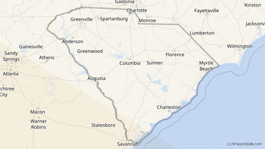 A map of South Carolina, USA, showing the path of the 11. Jun 2067 Ringförmige Sonnenfinsternis