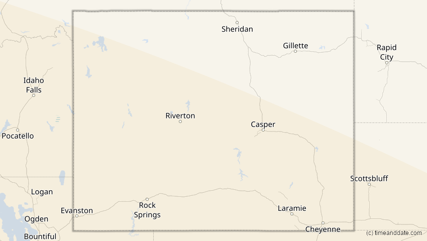 A map of Wyoming, USA, showing the path of the 11. Jun 2067 Ringförmige Sonnenfinsternis