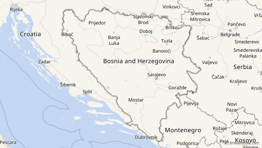 A map of Bosnien und Herzegowina, showing the path of the 6. Dez 2067 Totale Sonnenfinsternis