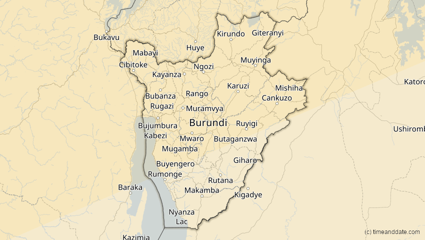 A map of Burundi, showing the path of the 6. Dez 2067 Totale Sonnenfinsternis