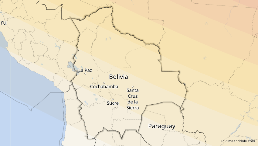 A map of Bolivien, showing the path of the 6. Dez 2067 Totale Sonnenfinsternis
