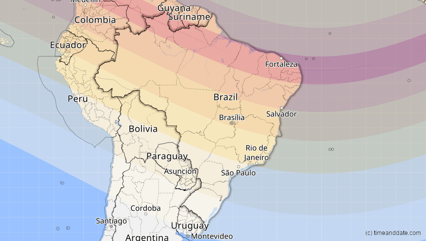 A map of Brasilien, showing the path of the 6. Dez 2067 Totale Sonnenfinsternis