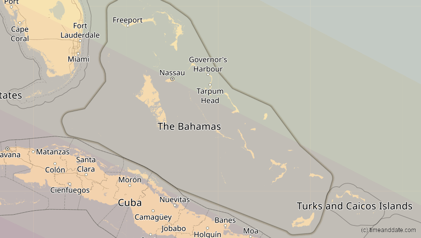 A map of Bahamas, showing the path of the 6. Dez 2067 Totale Sonnenfinsternis