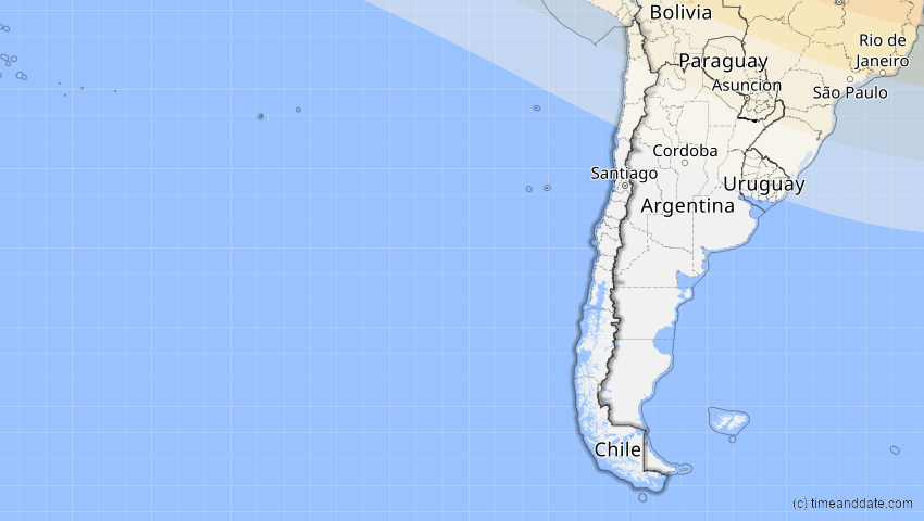 A map of Chile, showing the path of the 6. Dez 2067 Totale Sonnenfinsternis