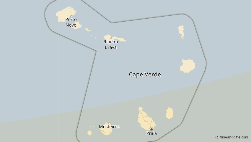 A map of Cabo Verde, showing the path of the 6. Dez 2067 Totale Sonnenfinsternis