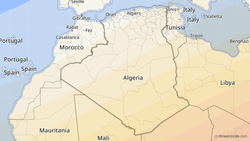A map of Algerien, showing the path of the 6. Dez 2067 Totale Sonnenfinsternis