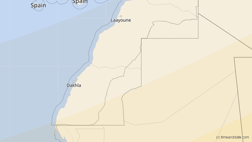 A map of Westsahara, showing the path of the 6. Dez 2067 Totale Sonnenfinsternis