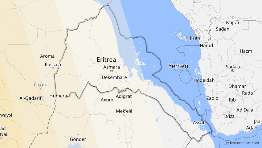 A map of Eritrea, showing the path of the 6. Dez 2067 Totale Sonnenfinsternis