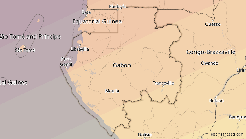 A map of Gabun, showing the path of the 6. Dez 2067 Totale Sonnenfinsternis