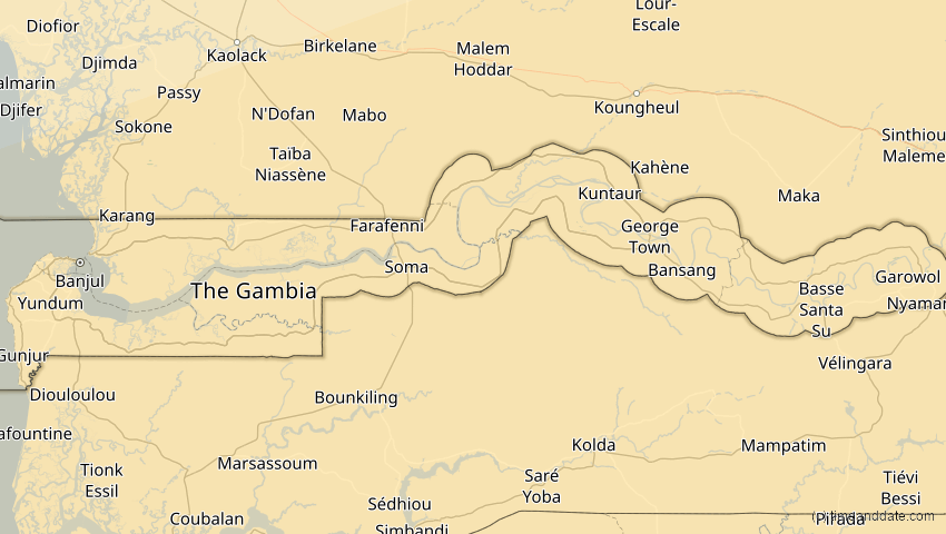 A map of Gambia, showing the path of the 6. Dez 2067 Totale Sonnenfinsternis