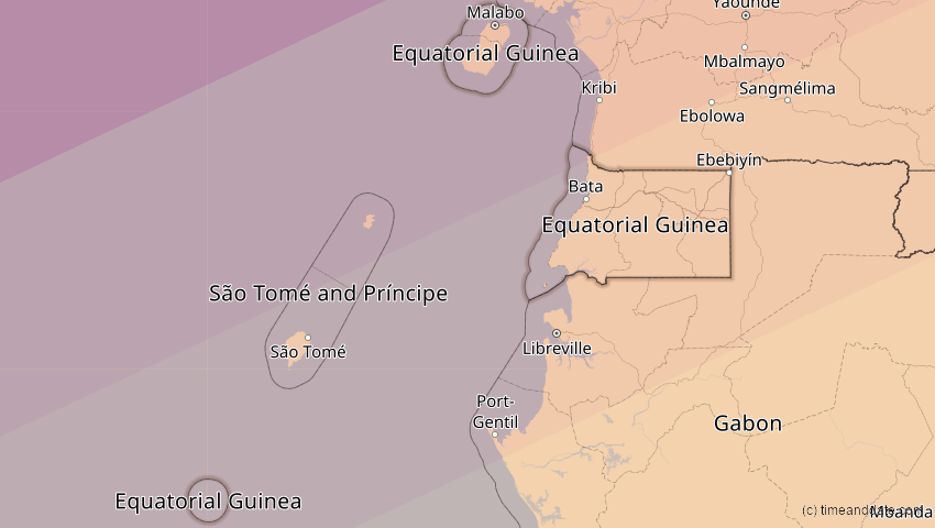 A map of Äquatorialguinea, showing the path of the 6. Dez 2067 Totale Sonnenfinsternis
