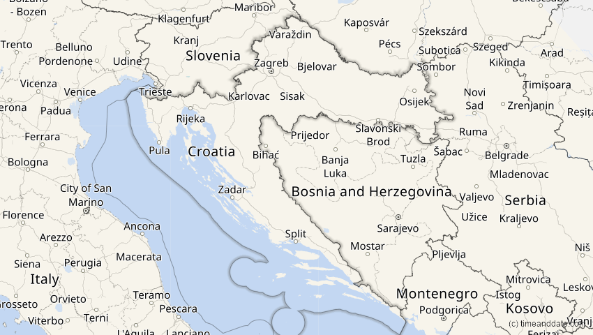 A map of Kroatien, showing the path of the 6. Dez 2067 Totale Sonnenfinsternis